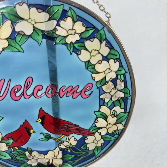 Amia Studios Stained Glass Suncatcher Cardinals “Welcome" Window Hanging 6.5” - Picture 5 of 8